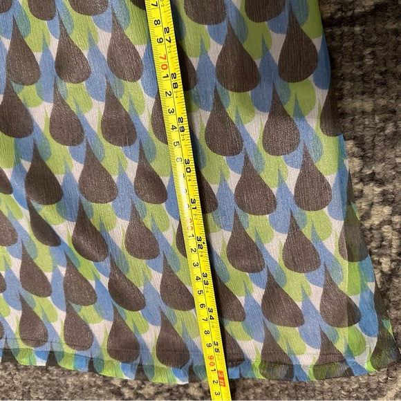 Herion Women’s Size 42 M Brown Blue Green Tear Drop Geo Print Silk Chiffon Dress - Picture 9 of 10